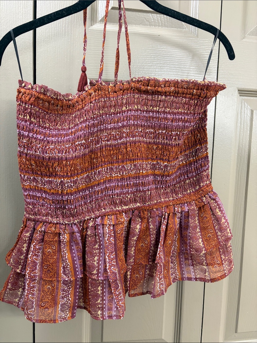 Divided Smocked Crop Top in Pink & Rust Paisley
